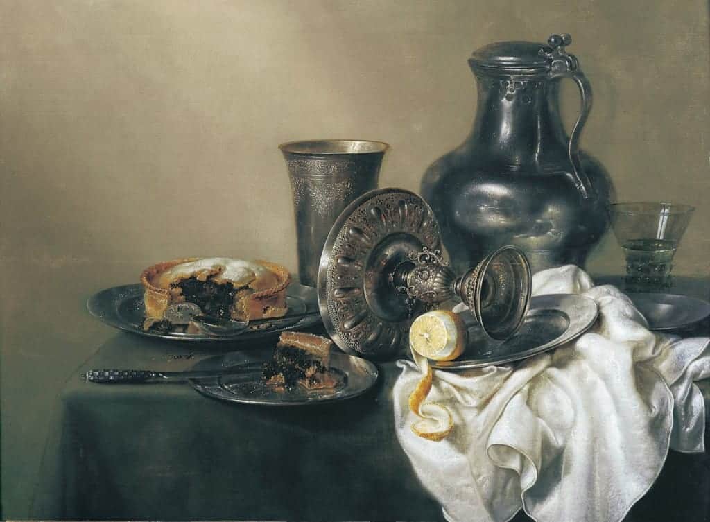 bodegon con pastel de frutas y diversos objetos, Willem Claeszoon Heda 1634